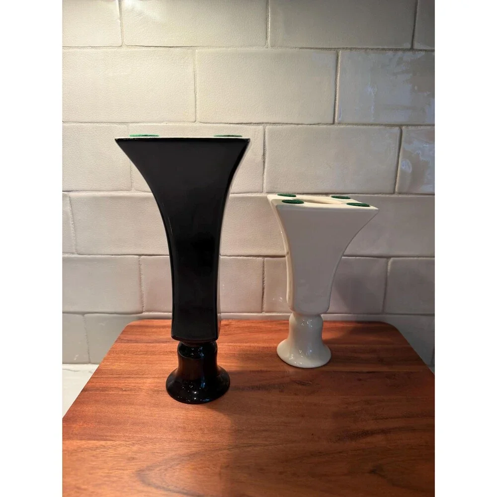Vintage Royal Haeger Candlestick Holders Set Black and Cream Ceramic